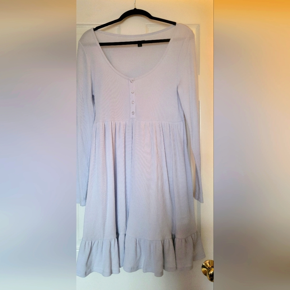 Waffle light blue dress with ruffle edge